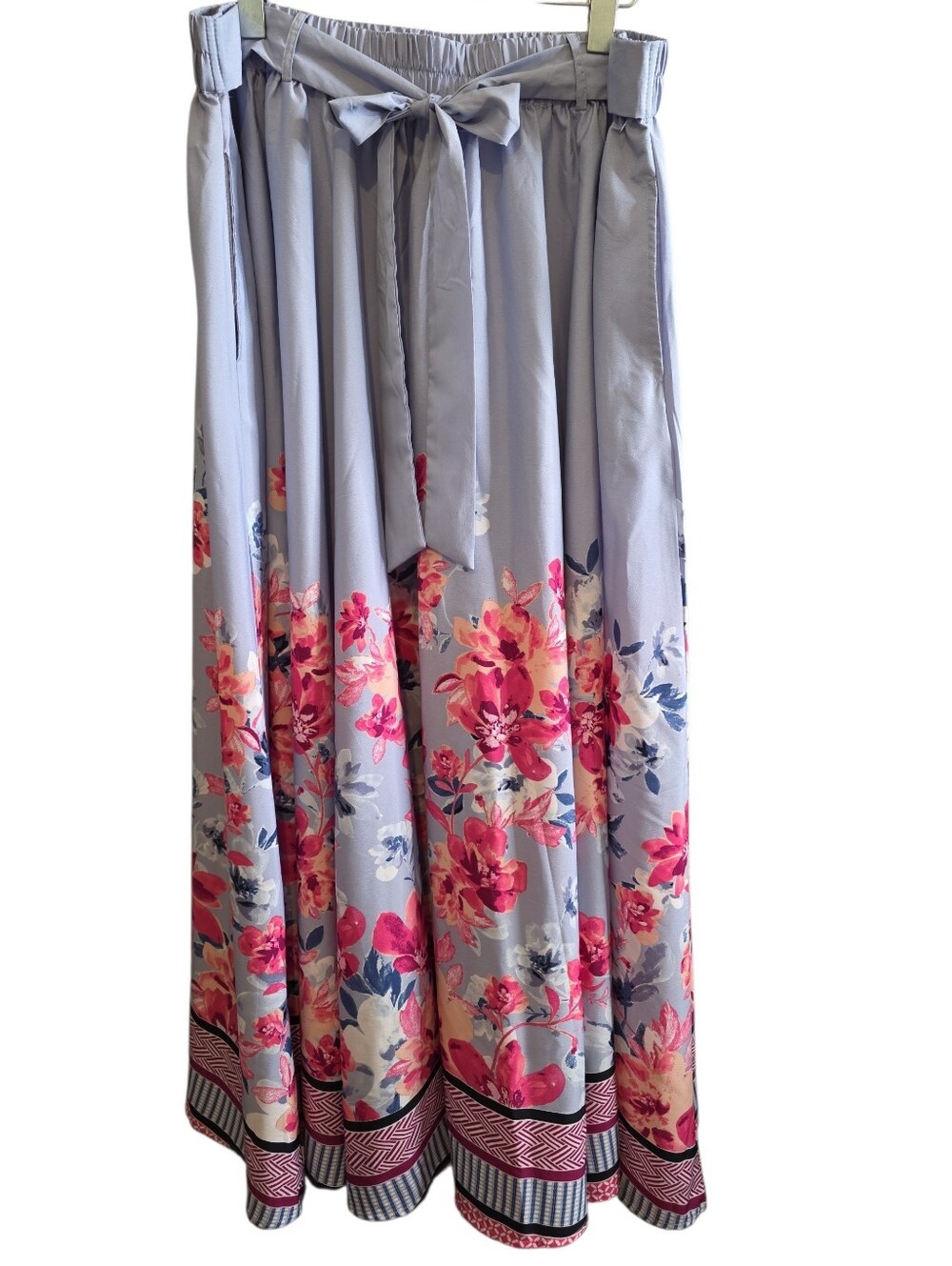 Cato Floral Tie-Waist Maxi Skirt in Light Blue 18/20W